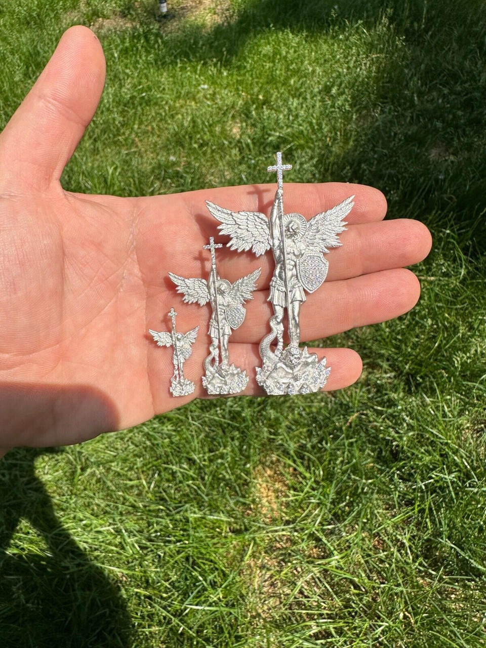 Hip Hop Real MOISSANITE Saint St Michael Slaying Dragon Archangel Pendant 925 Silver