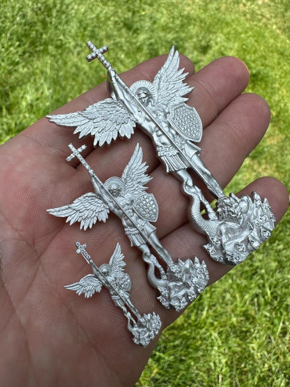 Hip Hop Real MOISSANITE Saint St Michael Slaying Dragon Archangel Pendant 925 Silver