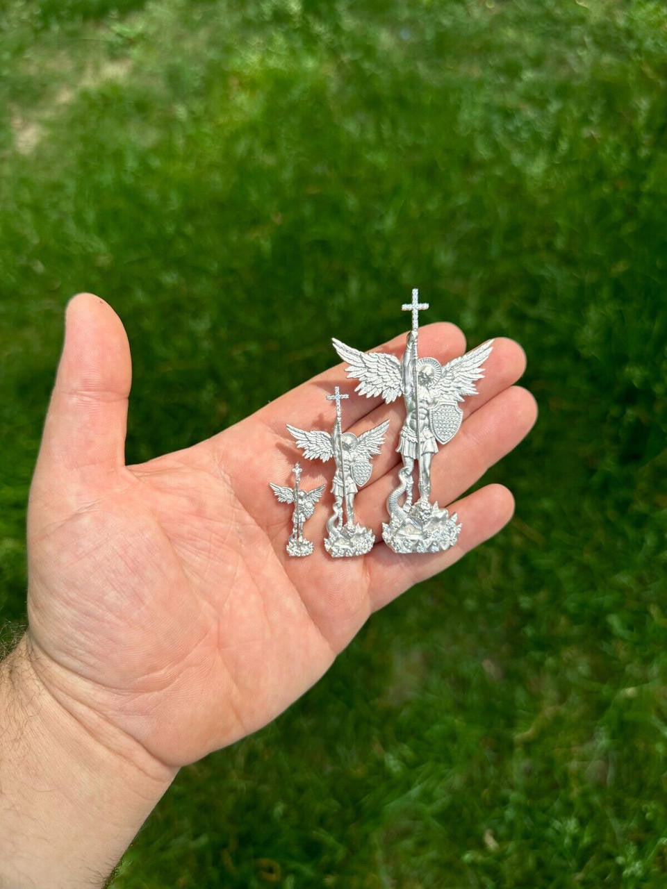 Hip Hop Real MOISSANITE Saint St Michael Slaying Dragon Archangel Pendant 925 Silver