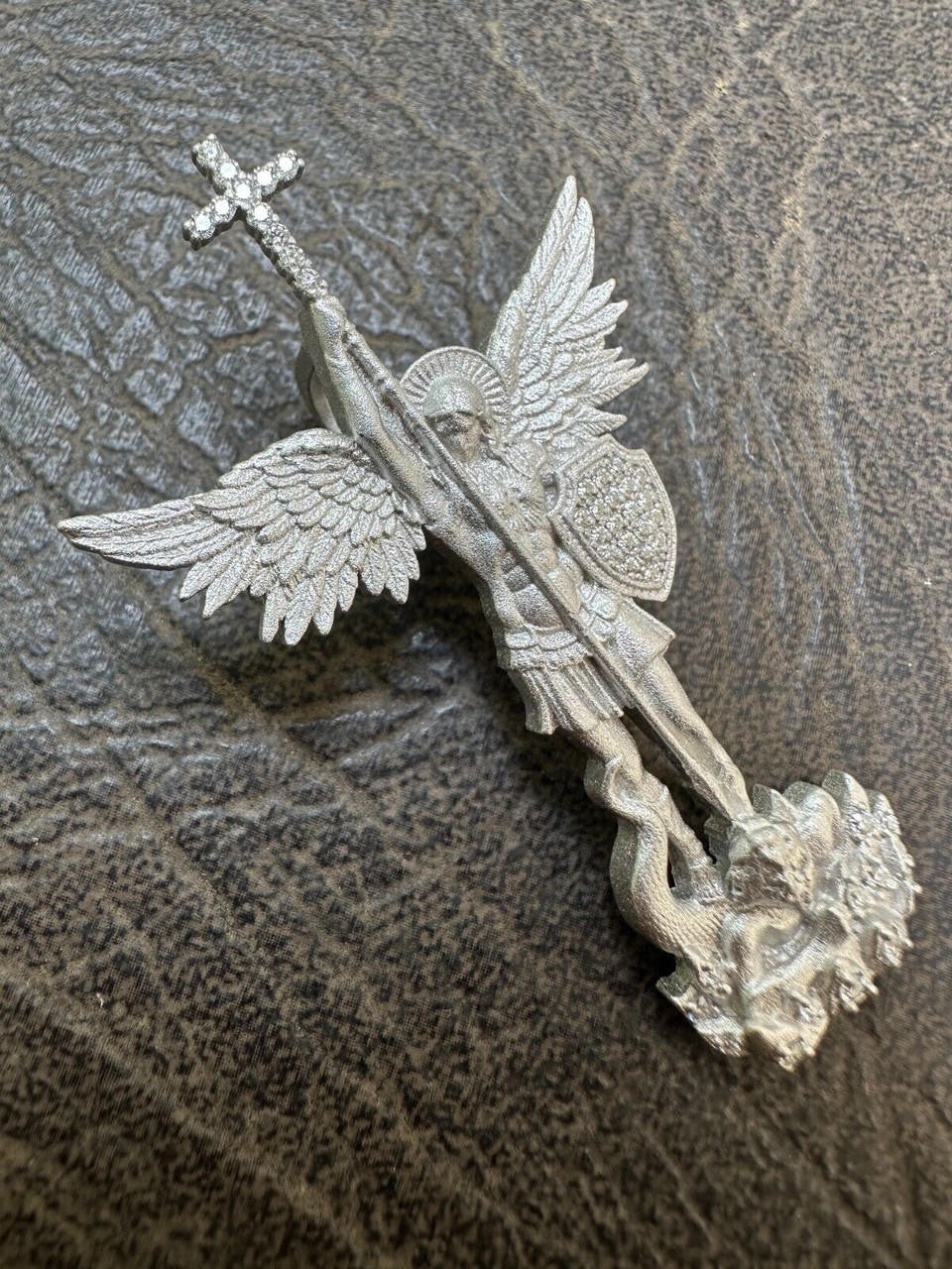 Hip Hop Real MOISSANITE Saint St Michael Slaying Dragon Archangel Pendant 925 Silver