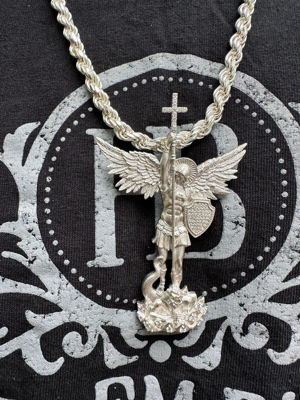 Hip Hop Real MOISSANITE Saint St Michael Slaying Dragon Archangel Pendant 925 Silver