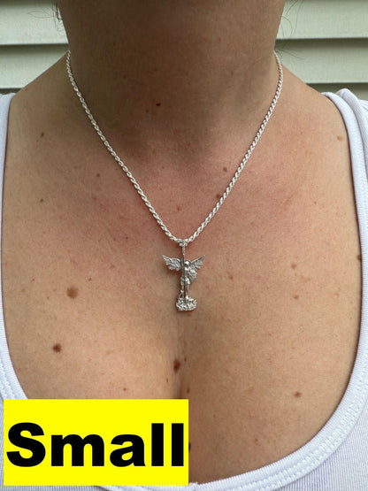 Hip Hop Real MOISSANITE Saint St Michael Slaying Dragon Archangel Pendant 925 Silver