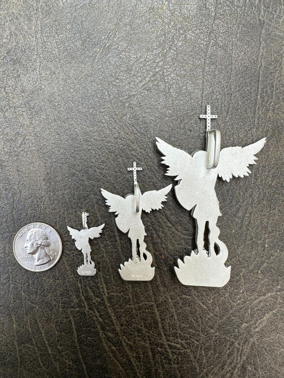 Hip Hop Real MOISSANITE Saint St Michael Slaying Dragon Archangel Pendant 925 Silver