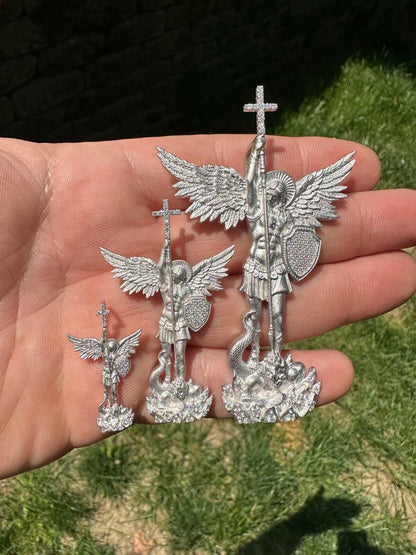 Hip Hop Real MOISSANITE Saint St Michael Slaying Dragon Archangel Pendant 925 Silver