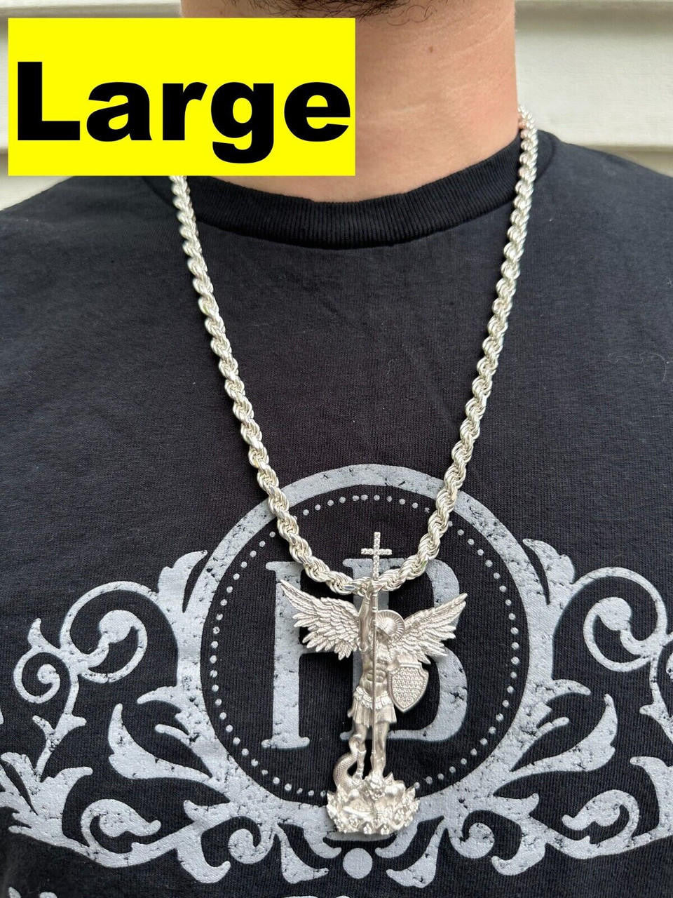 Hip Hop Real MOISSANITE Saint St Michael Slaying Dragon Archangel Pendant 925 Silver