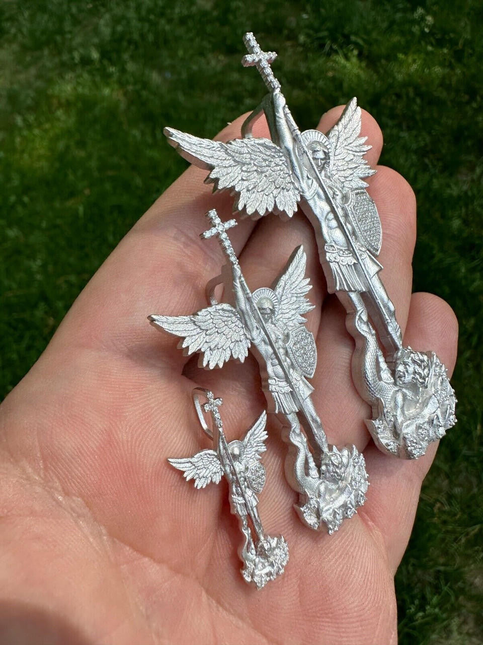 Hip Hop Real MOISSANITE Saint St Michael Slaying Dragon Archangel Pendant 925 Silver