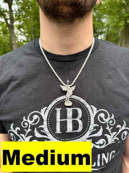 Hip Hop Real MOISSANITE Saint St Michael Slaying Dragon Archangel Pendant 925 Silver