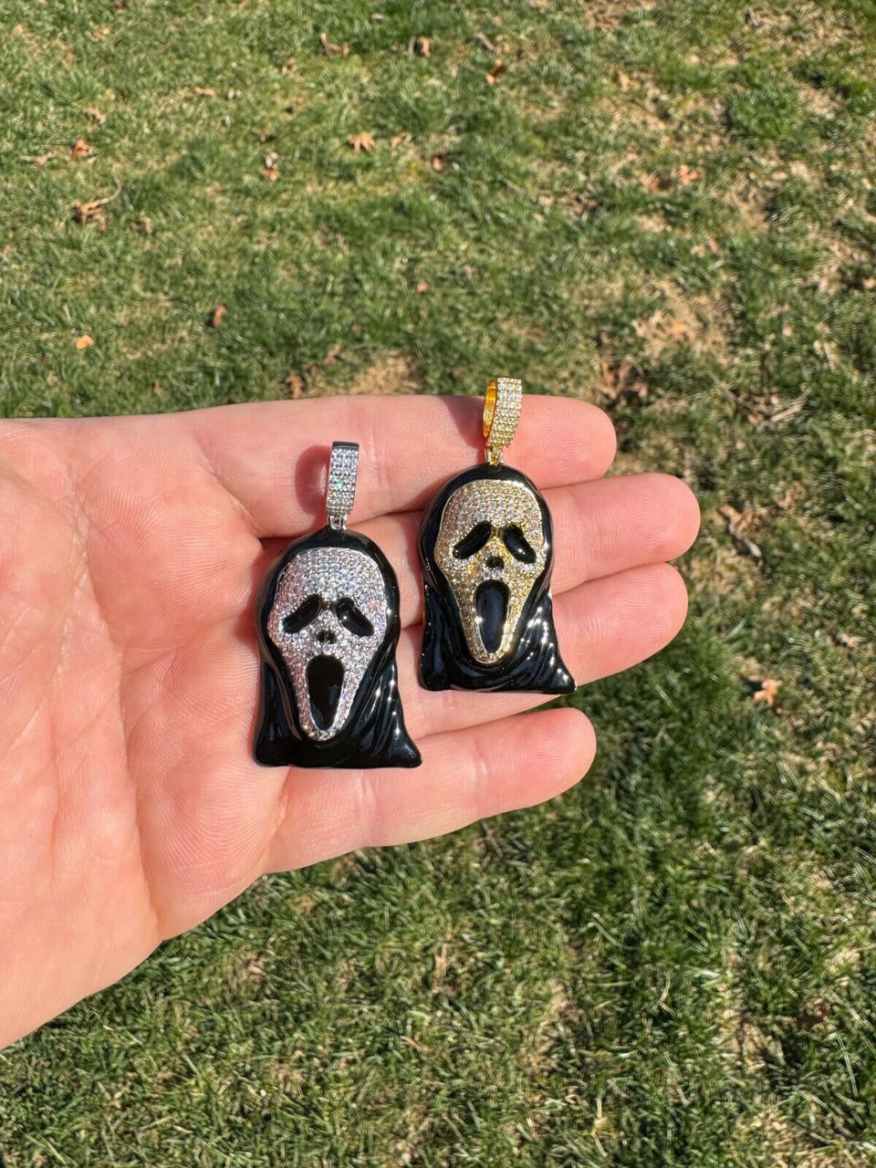 Hip Hop Real Moissanite Scream Mask Ghostface Iced Pendant Necklace 925 Silver / Gold