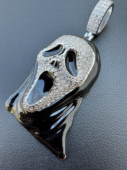 Hip Hop Real Moissanite Scream Mask Ghostface Iced Pendant Necklace 925 Silver / Gold