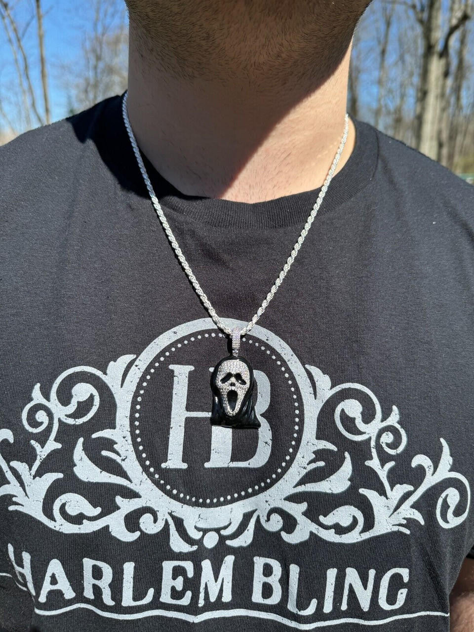 Hip Hop Real Moissanite Scream Mask Ghostface Iced Pendant Necklace 925 Silver / Gold