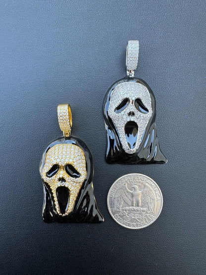 Hip Hop Real Moissanite Scream Mask Ghostface Iced Pendant Necklace 925 Silver / Gold