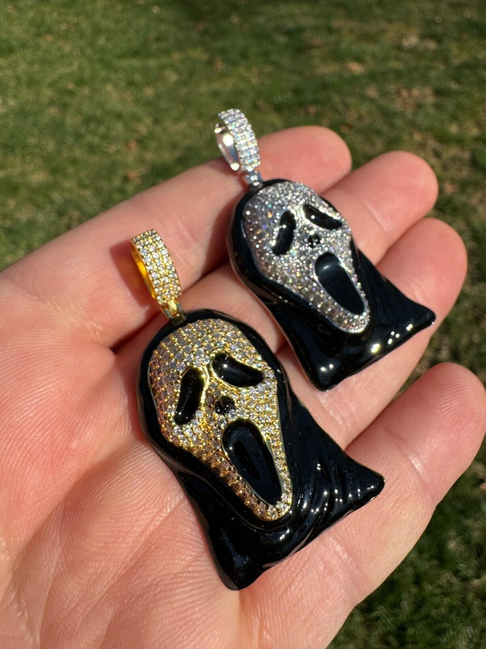 Hip Hop Real Moissanite Scream Mask Ghostface Iced Pendant Necklace 925 Silver / Gold