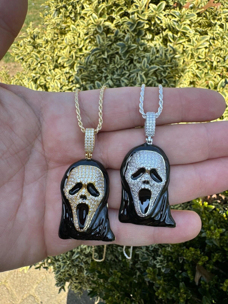 Hip Hop Real Moissanite Scream Mask Ghostface Iced Pendant Necklace 925 Silver / Gold
