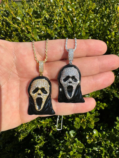 Hip Hop Real Moissanite Scream Mask Ghostface Iced Pendant Necklace 925 Silver / Gold