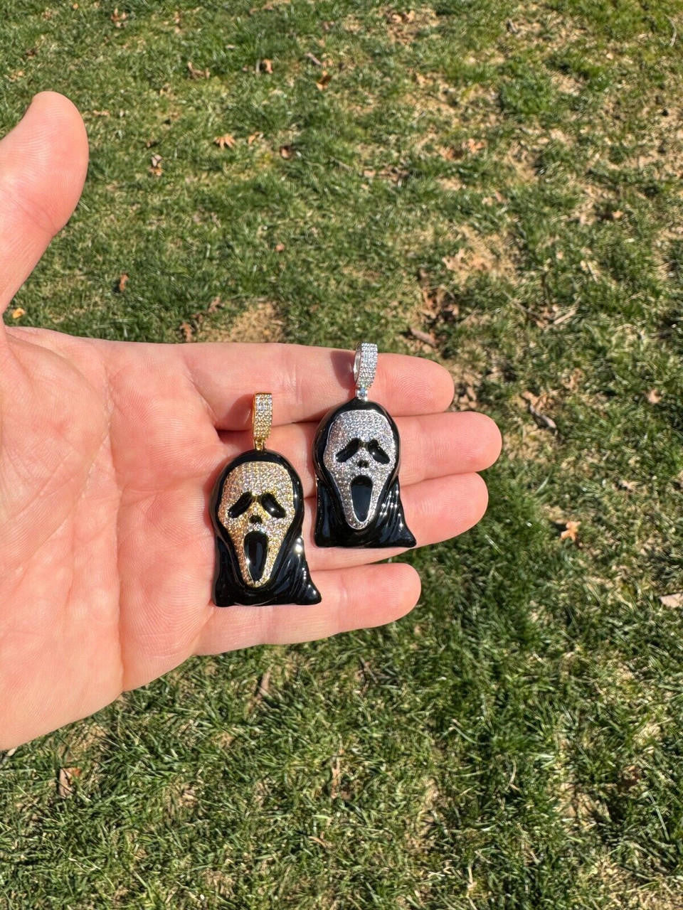 Hip Hop Real Moissanite Scream Mask Ghostface Iced Pendant Necklace 925 Silver / Gold