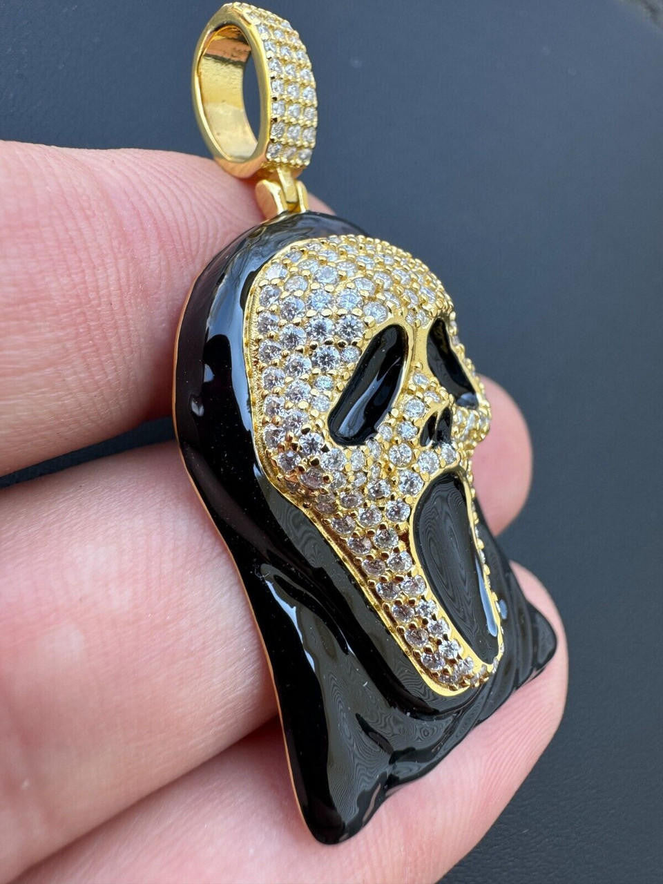 Hip Hop Real Moissanite Scream Mask Ghostface Iced Pendant Necklace 925 Silver / Gold