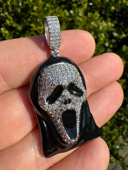 Hip Hop Real Moissanite Scream Mask Ghostface Iced Pendant Necklace 925 Silver / Gold