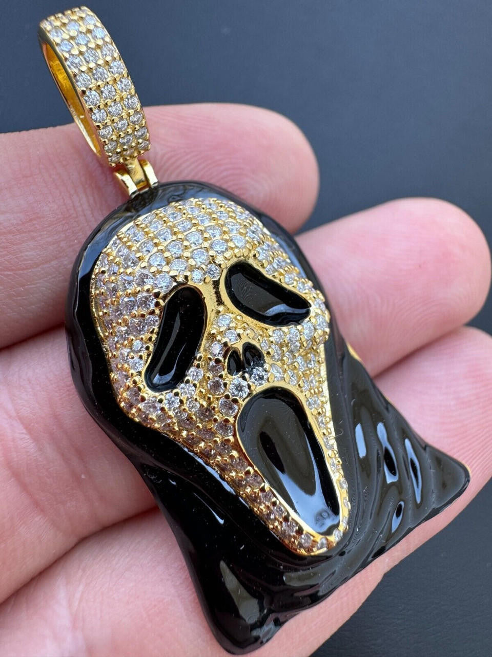 Hip Hop Real Moissanite Scream Mask Ghostface Iced Pendant Necklace 925 Silver / Gold