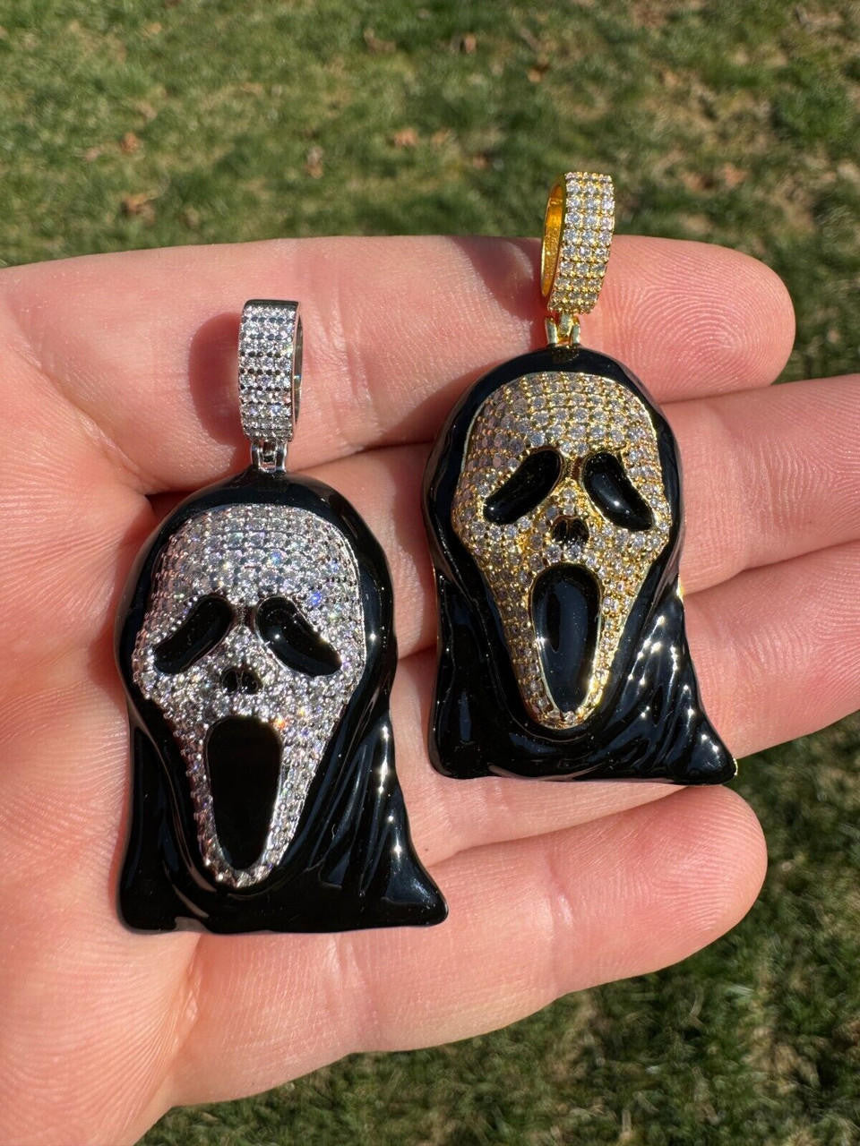 Hip Hop Real Moissanite Scream Mask Ghostface Iced Pendant Necklace 925 Silver / Gold
