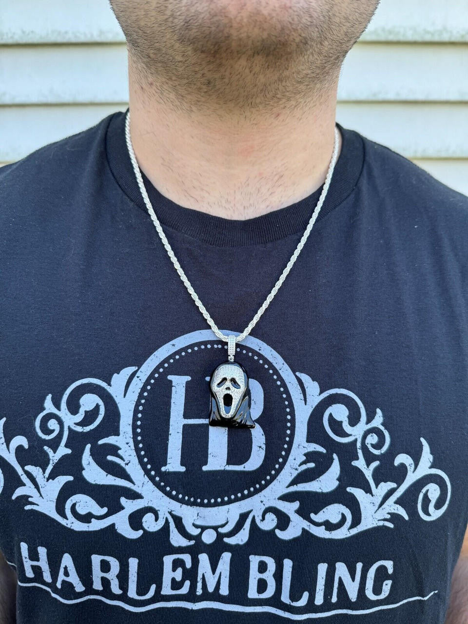 Hip Hop Real Moissanite Scream Mask Ghostface Iced Pendant Necklace 925 Silver / Gold