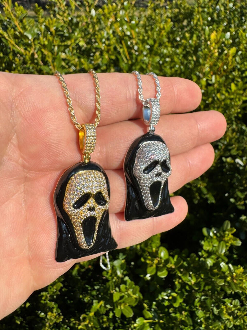 Hip Hop Real Moissanite Scream Mask Ghostface Iced Pendant Necklace 925 Silver / Gold