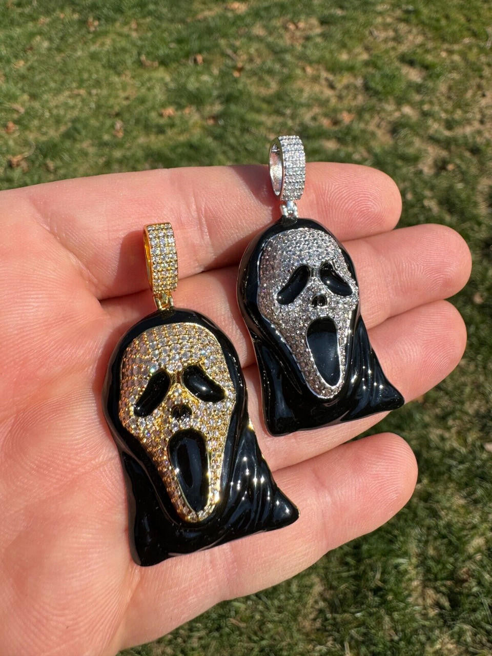 Hip Hop Real Moissanite Scream Mask Ghostface Iced Pendant Necklace 925 Silver / Gold