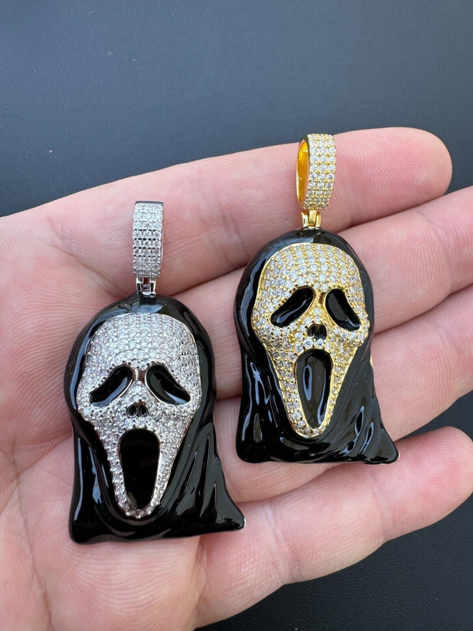 Hip Hop Real Moissanite Scream Mask Ghostface Iced Pendant Necklace 925 Silver / Gold
