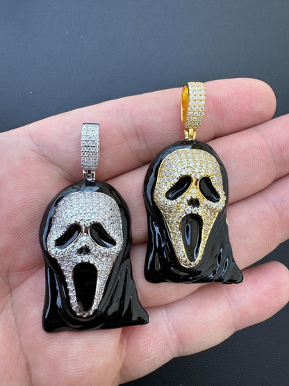 Hip Hop Real Moissanite Scream Mask Ghostface Iced Pendant Necklace 925 Silver / Gold
