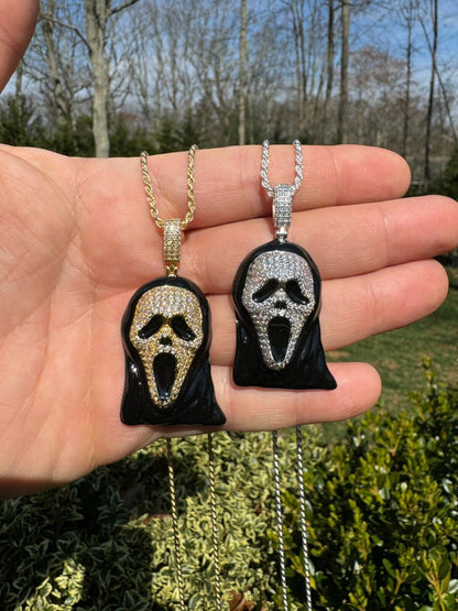 Hip Hop Real Moissanite Scream Mask Ghostface Iced Pendant Necklace 925 Silver / Gold