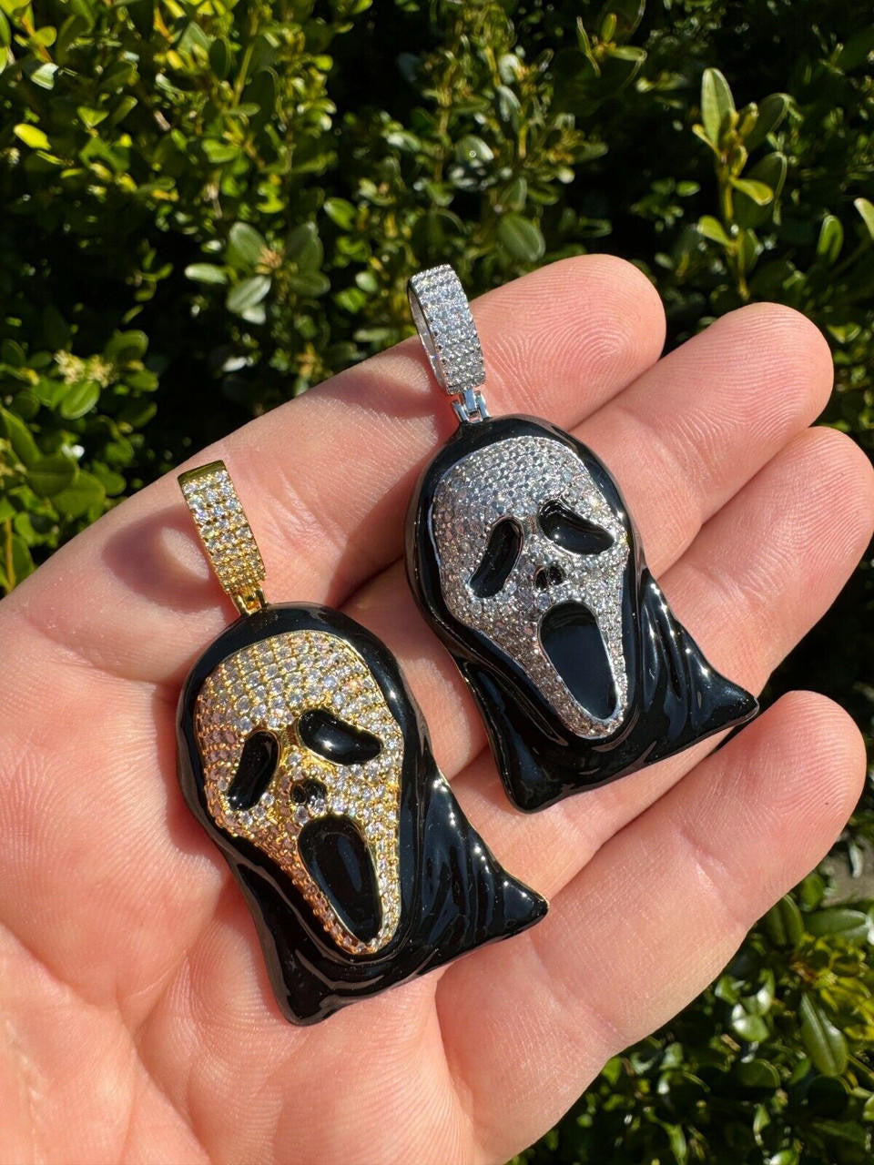 Hip Hop Real Moissanite Scream Mask Ghostface Iced Pendant Necklace 925 Silver / Gold