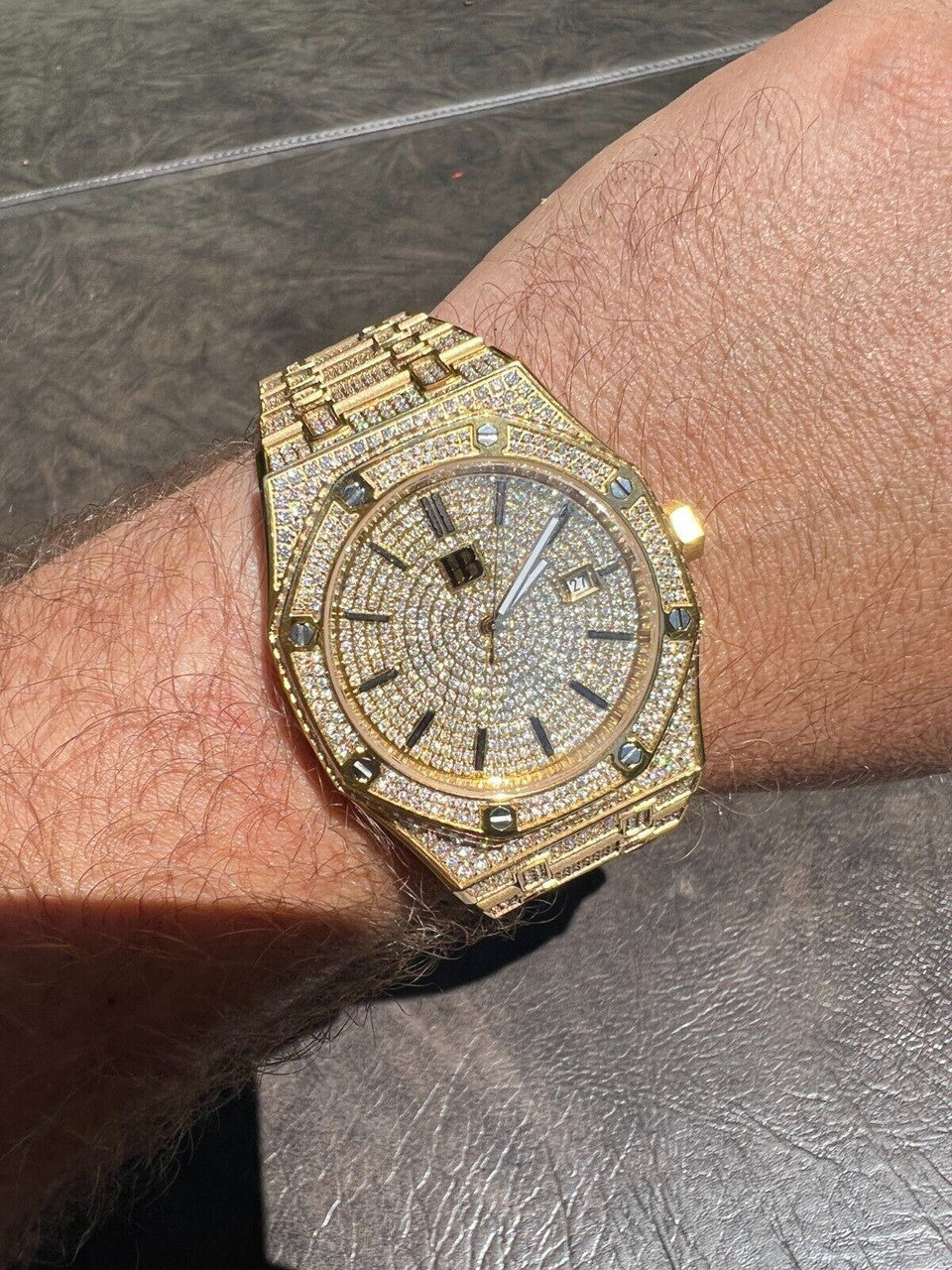 Hip Hop Real MOISSANITE Skeleton Watch Out Iced Gold Hip Hop Pass Diamond Test Bust Down