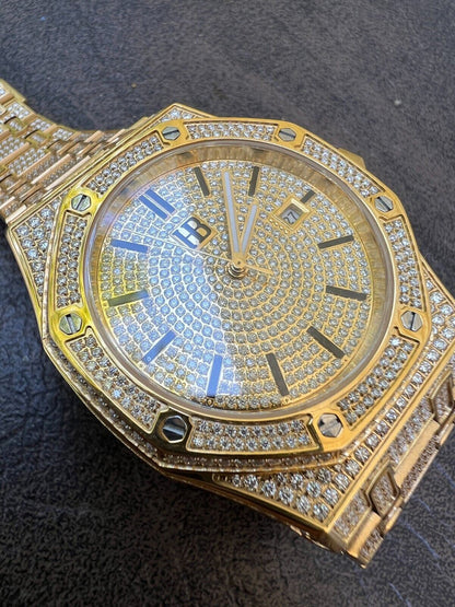 Hip Hop Real MOISSANITE Skeleton Watch Out Iced Gold Hip Hop Pass Diamond Test Bust Down