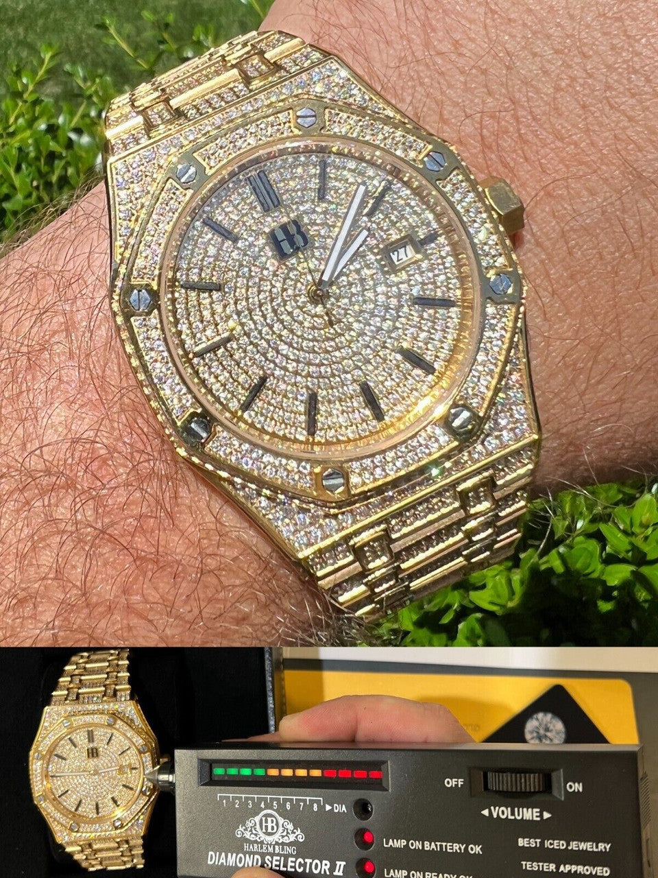 Hip Hop Real MOISSANITE Skeleton Watch Out Iced Gold Hip Hop Pass Diamond Test Bust Down