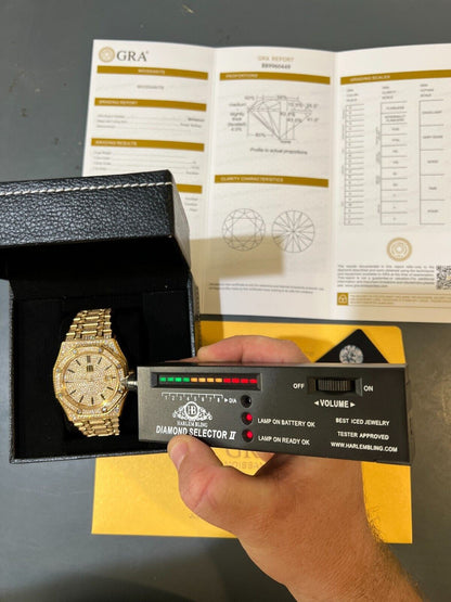 Hip Hop Real MOISSANITE Skeleton Watch Out Iced Gold Hip Hop Pass Diamond Test Bust Down