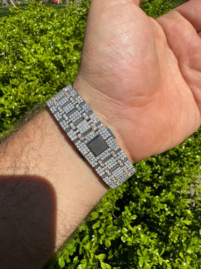 Hip Hop Real MOISSANITE Two Tone Rose Gold Mens Auto Watch Iced Large Stones No ID