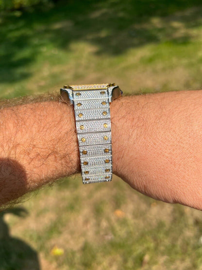 Hip Hop Real MOISSANITE Watch Iced Automatic Movement Gold Two Tone Hip Hop Arabic Out