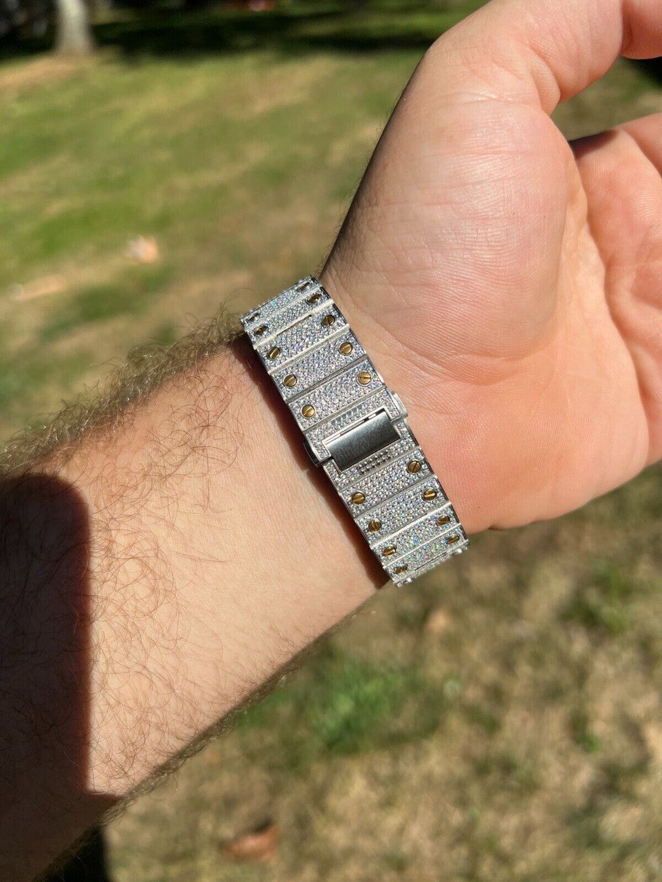 Hip Hop Real MOISSANITE Watch Iced Automatic Movement Gold Two Tone Hip Hop Arabic Out