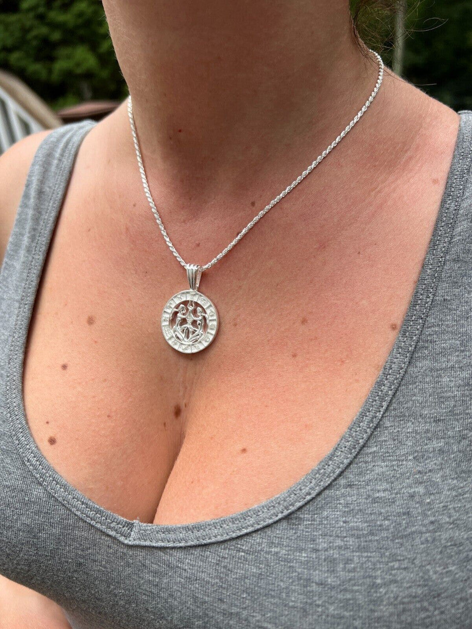 Hip Hop Real Solid 925 Silver Zodiac Astrology Sign Pendant Necklace Plain Medallion 1