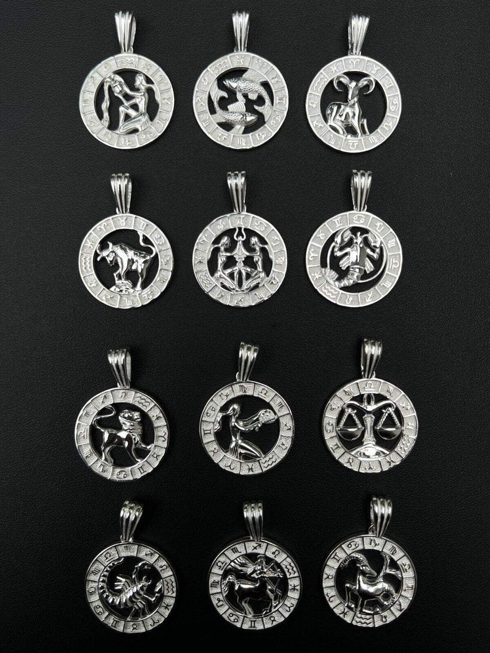 Hip Hop Real Solid 925 Silver Zodiac Astrology Sign Pendant Necklace Plain Medallion 1