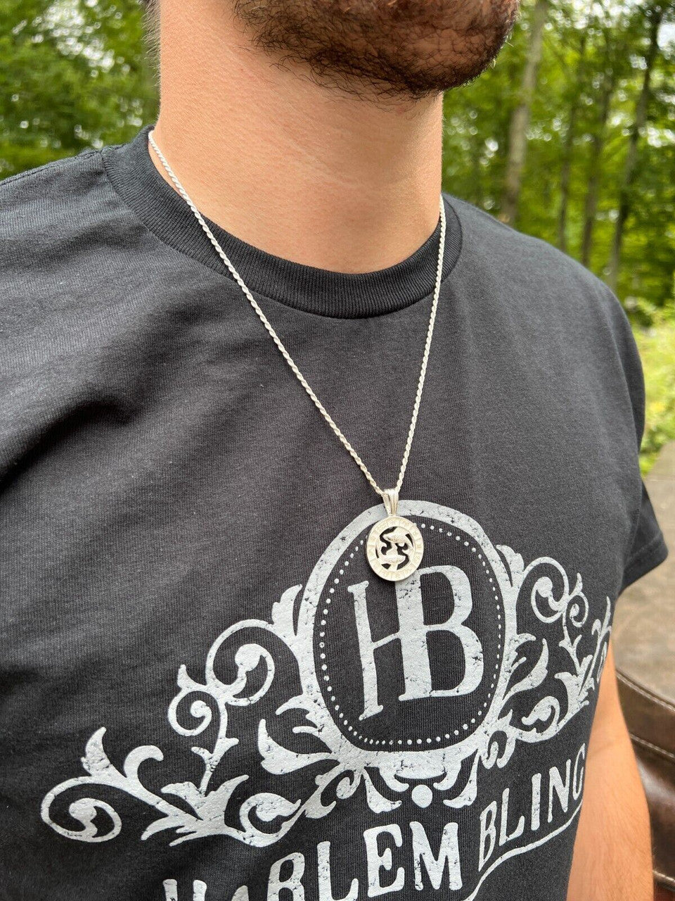 Hip Hop Real Solid 925 Silver Zodiac Astrology Sign Pendant Necklace Plain Medallion 1