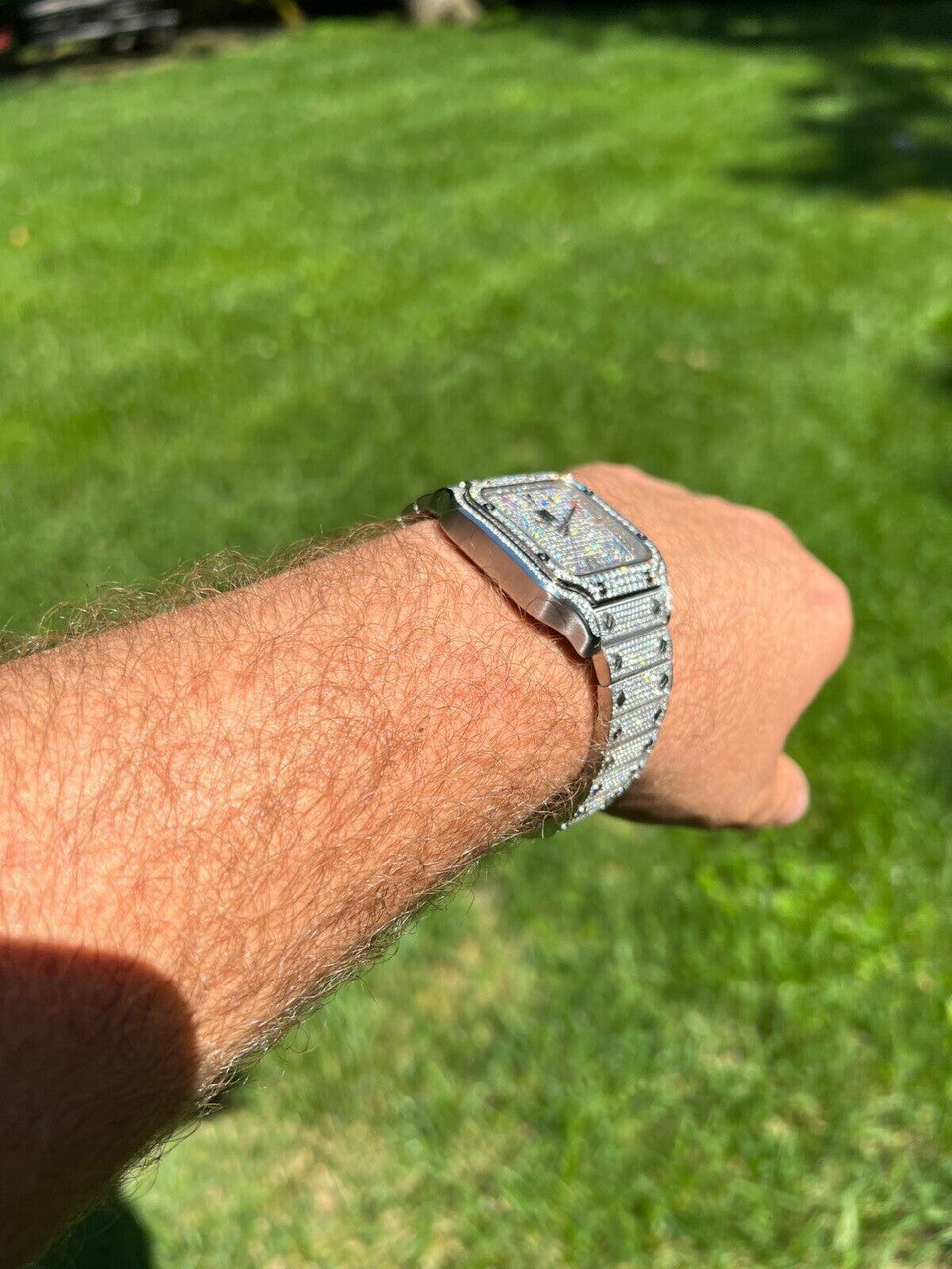 Hip Hop Real Stainless Steel Mens Watch Iced Simulated Diamond Hip Hop Bust Down Arabic