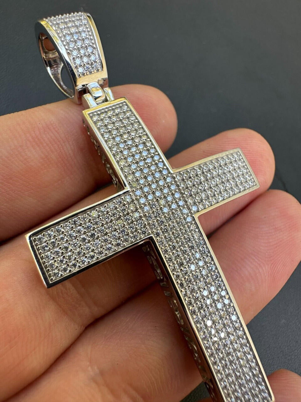 Hip Hop Solid 10k Yellow Gold 3ct VVS Moissanite Cross Pendant Necklace 19g Mens Large