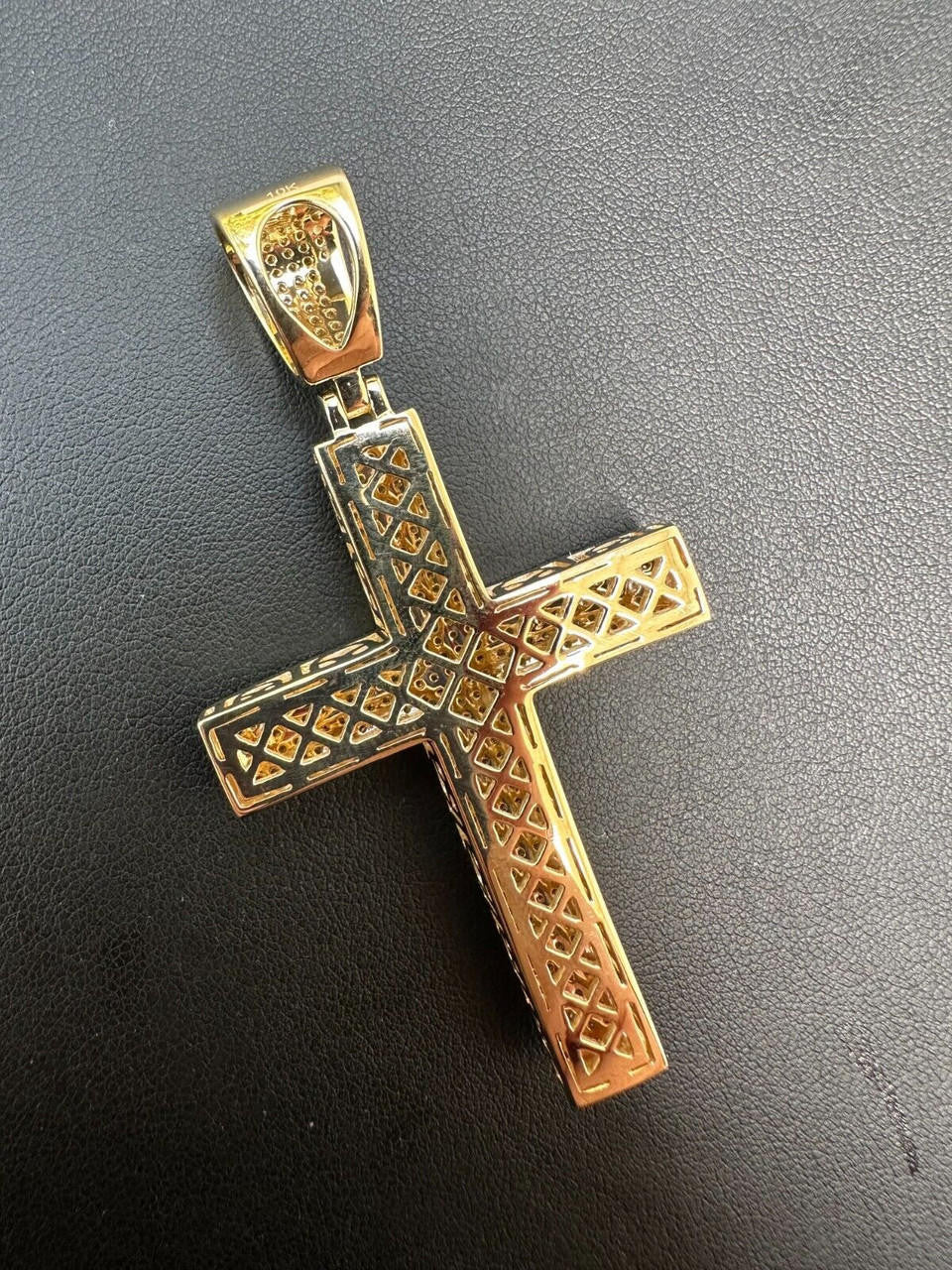 Hip Hop Solid 10k Yellow Gold 3ct VVS Moissanite Cross Pendant Necklace 19g Mens Large