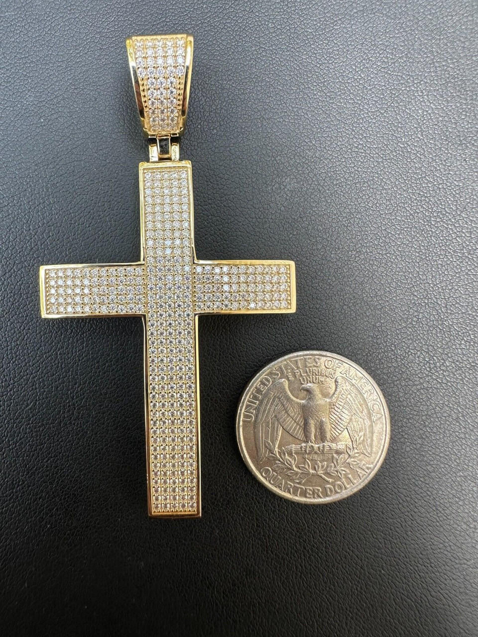 Hip Hop Solid 10k Yellow Gold 3ct VVS Moissanite Cross Pendant Necklace 19g Mens Large