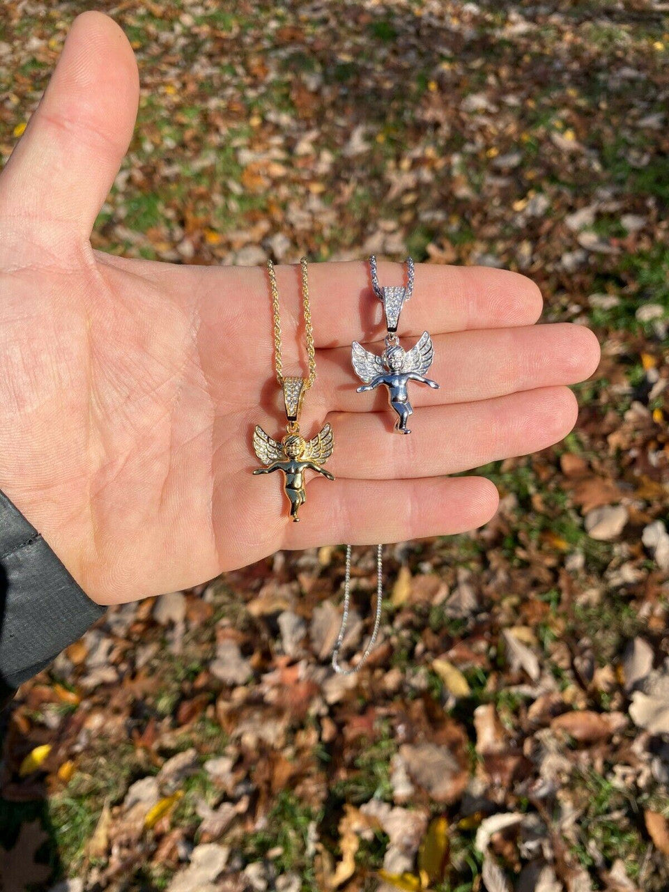 Hip Hop Solid 925 Silver Micro Angel Hip Hop Pendant Iced Diamond Gold Necklace Praying