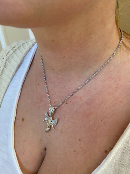 Hip Hop Solid 925 Silver Micro Angel Hip Hop Pendant Iced Diamond Gold Necklace Praying