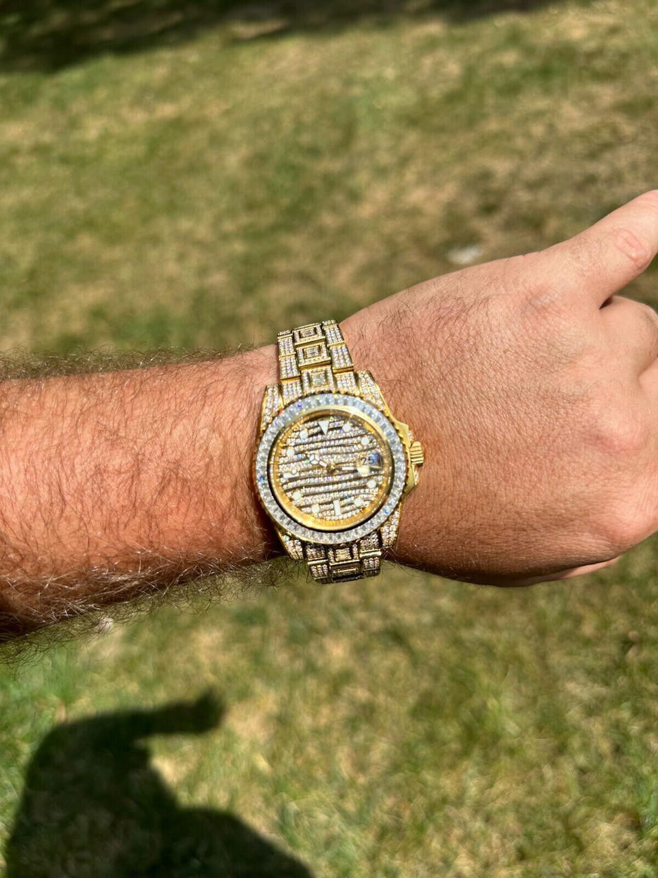 Hip Hop SUMMER 2023 WAVE EDITION Real Baguette MOISSANITE Mens NO ID Presidential Wave Watch Iced Gold  Hip Hop