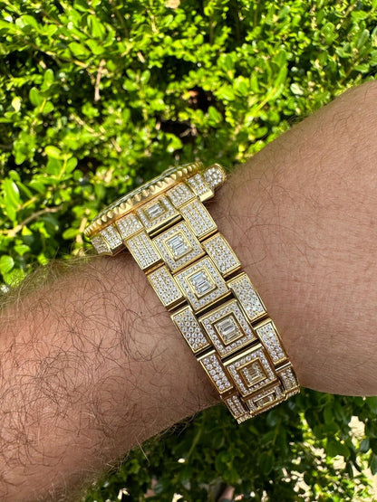 Hip Hop SUMMER 2023 WAVE EDITION Real Baguette MOISSANITE Mens NO ID Presidential Wave Watch Iced Gold  Hip Hop