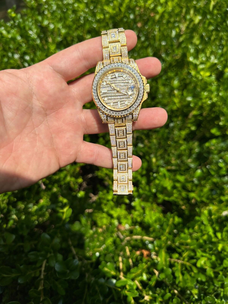 Hip Hop SUMMER 2023 WAVE EDITION Real Baguette MOISSANITE Mens NO ID Presidential Wave Watch Iced Gold  Hip Hop