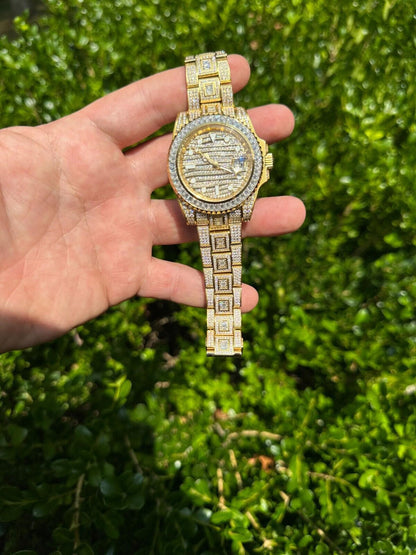 Hip Hop SUMMER 2023 WAVE EDITION Real Baguette MOISSANITE Mens NO ID Presidential Wave Watch Iced Gold  Hip Hop